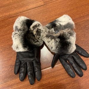 Leather gloves with fur cuff, sz 7